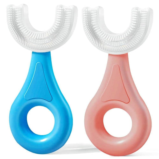 360 Degree U-Shaped Toothbrush For 2-6 Years Mouth-Cleaning Silicone Toothbrush with Handle for Kids