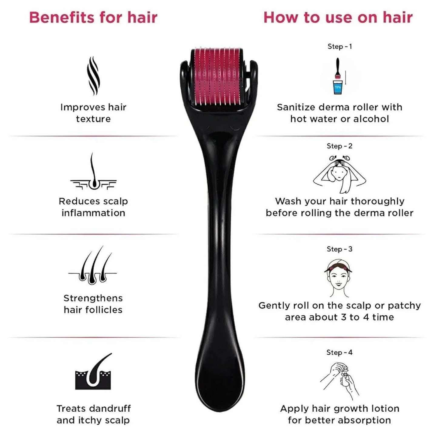 Derma Roller 1mm Skin Therapy Micro-Needle 540 For Acne Scars Wrinkles Stretch & Pores