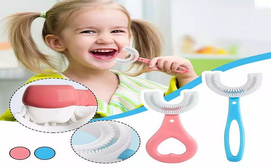360 Degree U-Shaped Toothbrush For 2-6 Years Mouth-Cleaning Silicone Toothbrush with Handle for Kids