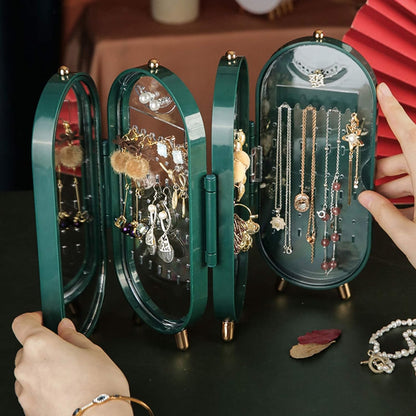 Foldable Jewellery Organizer with Mirror Ear Rings & Necklace_Hanging Holder Jewelry Box Vanity Hanger Stand