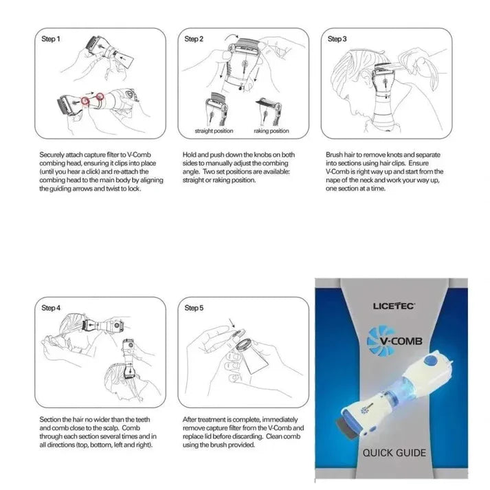 V Comb Head Lice Machine With 4 Filter Electric Anti Lice Machine For Hair Boys And Girls