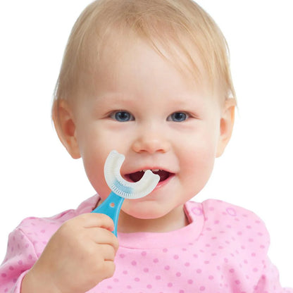 360 Degree U-Shaped Toothbrush For 2-6 Years Mouth-Cleaning Silicone Toothbrush with Handle for Kids