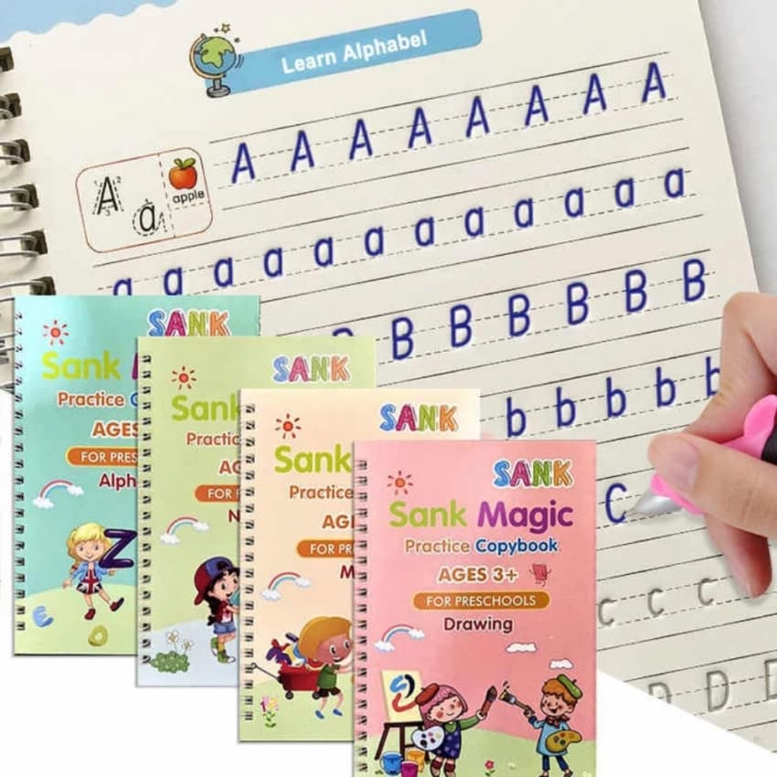 Sank Magic Practice Copybook 4 Books + Magic Pen & 10 Ink Refills Preschool Baby Learning Books for Kids