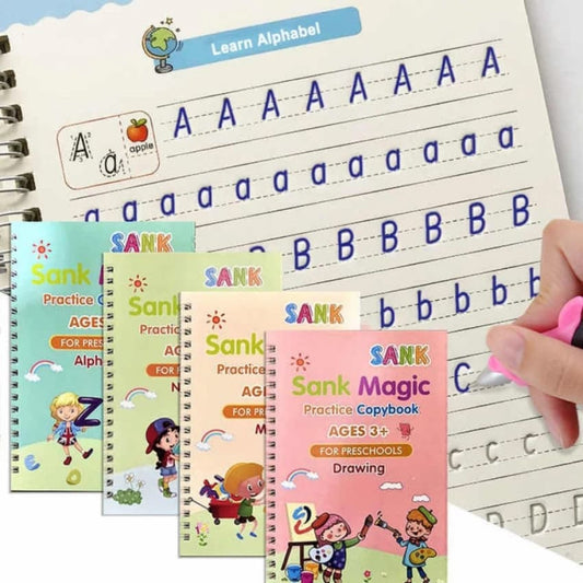 Sank Magic Practice Copybook 4 Books + Magic Pen & 10 Ink Refills Preschool Baby Learning Books for Kids